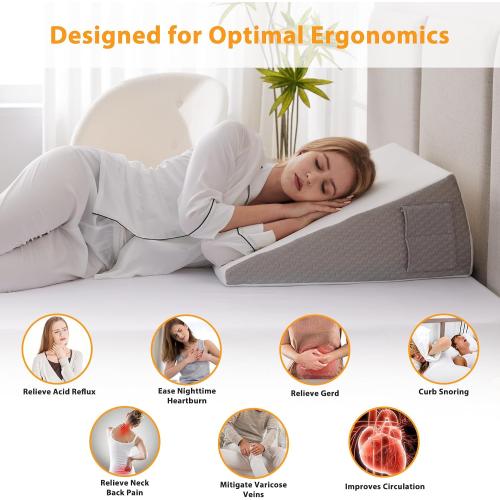 Ruqmuis Wedge Pillow for Acid Reflux, Bed Wedge Pillow for Headboard 10, Pillow Wedge for Back Pain Relief, Post Surgery, Elevated Pillows for Sleeping, Snoring, Triangle Pillow with Cover, White