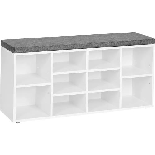 Size 11.8 x 40.9 x 18.9 Inches, Cloud White VASAGLE CUSTOS Collection - Shoe Bench, Storage Bench with Padded Seat, Entryway Bench with 10 Compartments, for Bedroom, Size 11.8 x 40.9 x 18.9 Inches, Cloud White and Dove Gray ULHS010W01