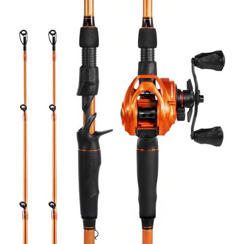 KastKing Lethal Blaze Twin-tip Fishing Rod and Reel Combo, Spinning & Baitcaster Combo, Flame Pattern Design, IM6 Graphite 2Pc Rod with Backup Tip Section, Stainless-Steel Guides, EVA Handle