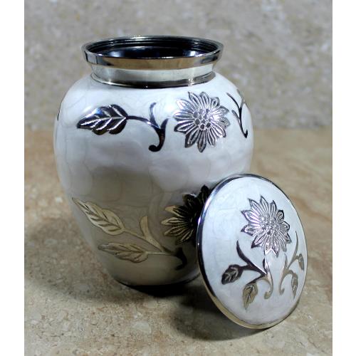 eSplanade Cremation Urn Memorial Container Jar Pot | Metal Burial Urns | Keepsake for Ashes | Brass - White - 6 Inches (Medium)