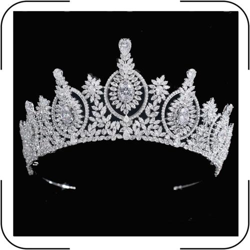 Vintage Cubic Zirconia Wedding Tiara for Bride Quince Prom Homecoming Pageant Costume Princess Queen Crown Large Crystal Birthday Headpieces Silver Bridal Hair Accessories