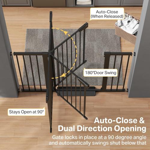 Cumbor 29.7-51.5 in Extra Wide Baby Gate for Stairs, Dog Gate Indoor Black | Mom's Choice Awards Winner, Auto Close with Double Lock for Doorways, Child Gate for Toddlers & Pets, Pressure Mounted