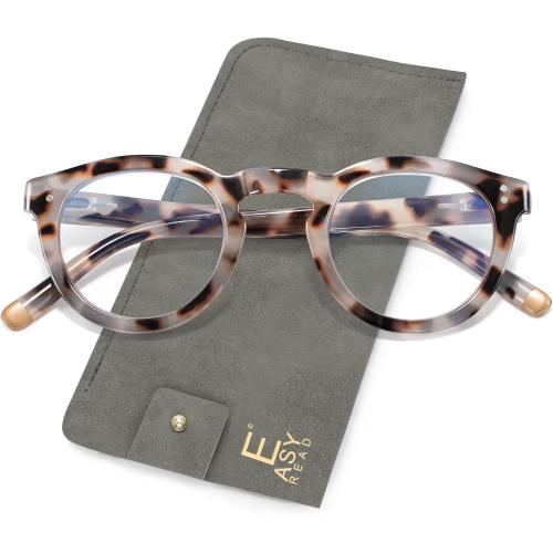 EASY READ Retro Round Blue Light Blocking Reading Glasses for Women,Anti UV Readers for Women with Spring Hinge