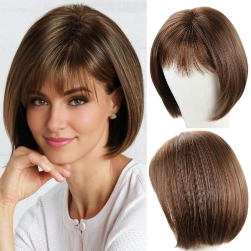 RENERSHOW Short Brown Bob Wigs for Women Natural Synthetic Wig with Bangs