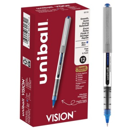 Uni Vision Rollerball Pen Fine Point Blue Ink Dozen (60134)