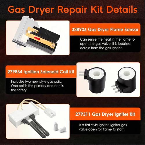 Gas Dryer Repair Kit Includes 279311 Dryer Igniter Kit for Whirlpool