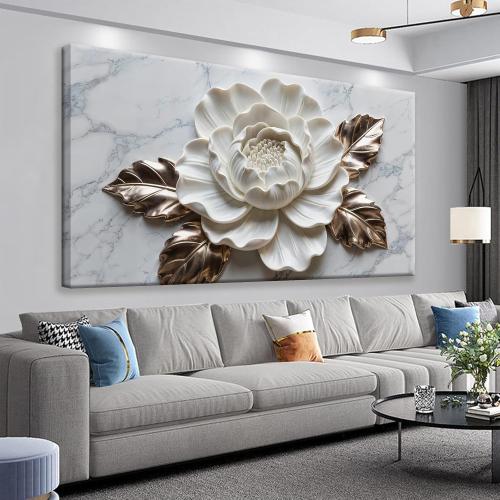 Suconvng Canvas Art Wall Decor Print Paintings Marble Texture White Flower Wall Art Prints Pictures Ready To Hang Pictures For Bedroom Bathroom Office Kitchen Home Wall Decor Artwork 20 × 40