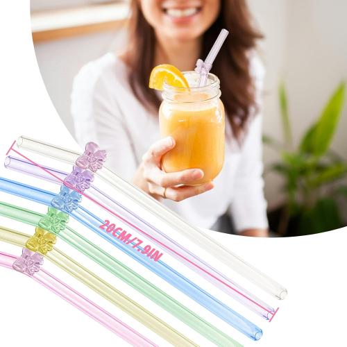 Cute Glass Straws with Charm,Reusable Bow Glass Straw with 1 Cleaning Brush