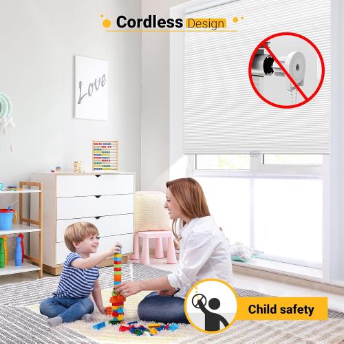 Cellular Shades Cordless Blackout Honeycomb Blinds Fabric Window Shades White(Blackout), 42 W x 72 H