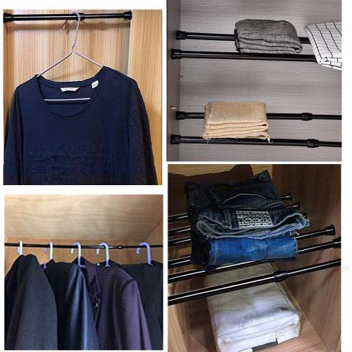 Tension Rods, 21.6-35.4 Inch Adjustable Spring Steel Cupboard Bars 4 Pack Tension Curtain Rod Shower Rod Extendable Width (Black)