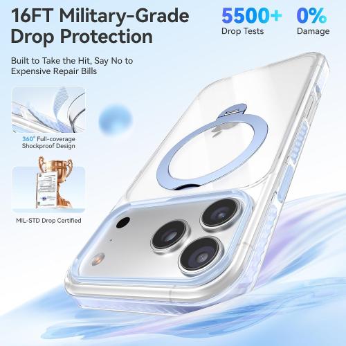 Summer Series 360 Spin Stand for iPhone 17 Pro Case (Compatible with MagSafe) [Military Drop Protection] Magnetic Clear Shockproof Protective for 17 Pro Phone Case 6.3'', Blue