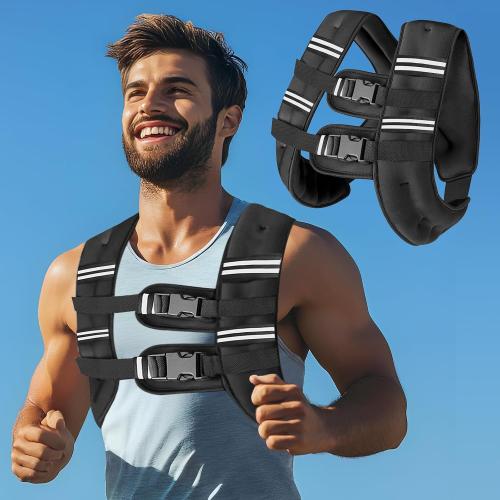 Zikopomi Weighted Vest Woman Man, 6lb/8lb/12lb/16lb/20lb/25lb/30lb Weight Vest with Reflective Stripes for Workout, Strength Training, Running, Fitness, Muscle Building, Weight Loss, Rucking Vest