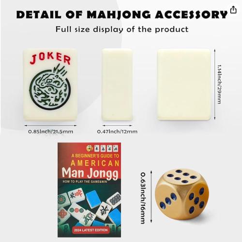 American Mahjong Tiles,166 Quality Tiles with 3 Golden Dices & Rules Instruction (Mahjong Tiles, Ivory)