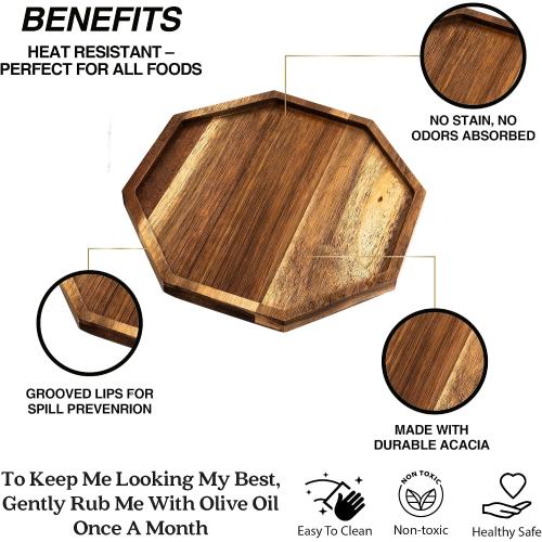 Wood Charger Plates & Trays, Wooden Tray For Food & Decor, Wooden Serving Board & Platter, 10’ x 10' Wood Tray & Serving Platters, Acacia Wood Plate Set of 2