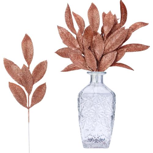 GREENTIME 12 Pack Artificial Brown Glitter Leaves 13 Fake Christmas Picks Decorative Glitter Sticks for Vase Christmas Tree DIY Wreath Crafts Fireplace Decor