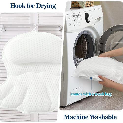 Bath Pillow Bathtub Pillow, Luxury Bath Pillows for Tub Neck and Back Support, Bath Tub Pillow Headrest with Soft 4D Mesh Fabric and Non-Slip Suction Cups, Relaxing Bath Accessories Spa Gifts