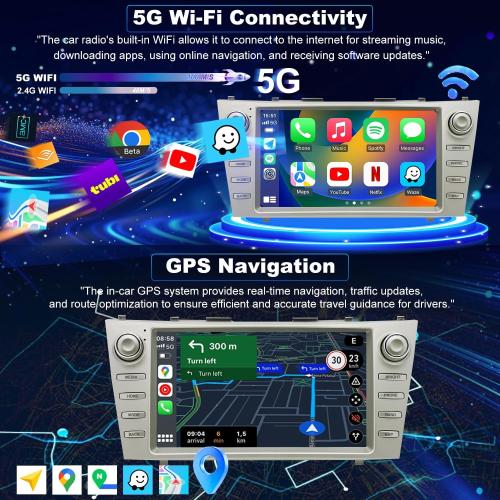 64G 5GWiFi Upgrade Android Car Radio for Toyota Camry 2007 2008 2009 2010 2011, Head Unit HD 9inch Touch Screen Car Stereo Wireless Carplay Android Auto Bluetooth GPS Navigation SWC FM Backup Camera