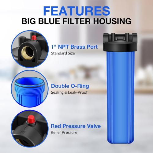SimPure DB20P 20 *4.5 Whole House Sediment Water Filter Housing | Universal Sediment & Carbon Filter Housing | 1 NPT Port with Pressure Release Button | Well and City Water Pre-Filter
