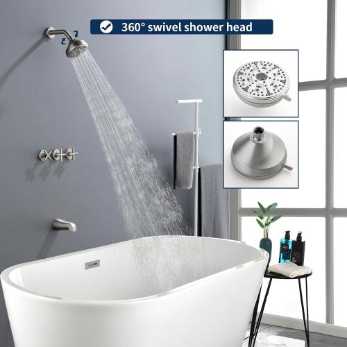 3 Handles Shower Faucet Set with Tub Spout Bathtub Shower Faucets Combo Set Shower System Complete Tub and Shower Trim Kit Brushed Nickel Shower Fixtures