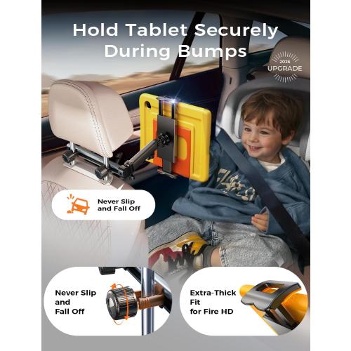 LISEN iPad Holder for Car Tablet Mount, 4 in 1 Adjust Arm Back Seat Stand