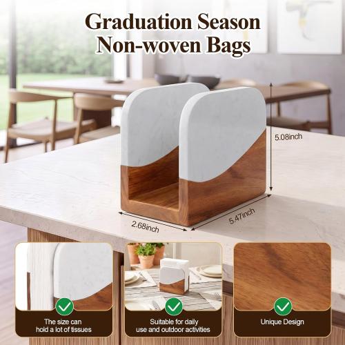 Havawish Acacia Wood Marble Napkin Holder, Trapezoid, White on Top