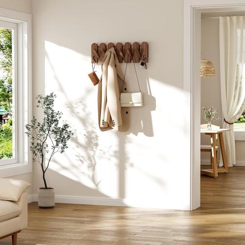 Solid Walnut Coat Rack Wall Mount 16.5,Wall Mounted Coat Rack with 8 Hooks