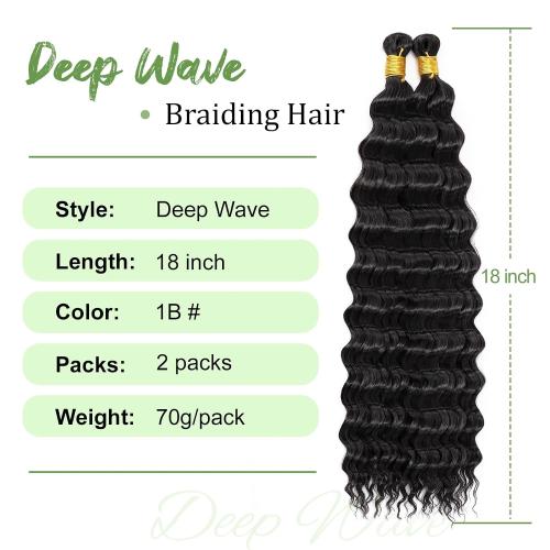 Eerya 18 Inch Deep Wave Curly Braiding Hair 2 Packs Boho Hair for Braiding