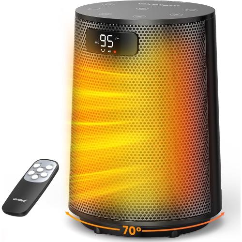 GiveBest Space Heater, Electric Portable Heaters for Indoor Use with Thermostat and Remote, 70°Oscillation, Digital Display, 12H Timer, 1500W PTC Ceramic Fast Safety Heat for Office Bedroom Home Desk