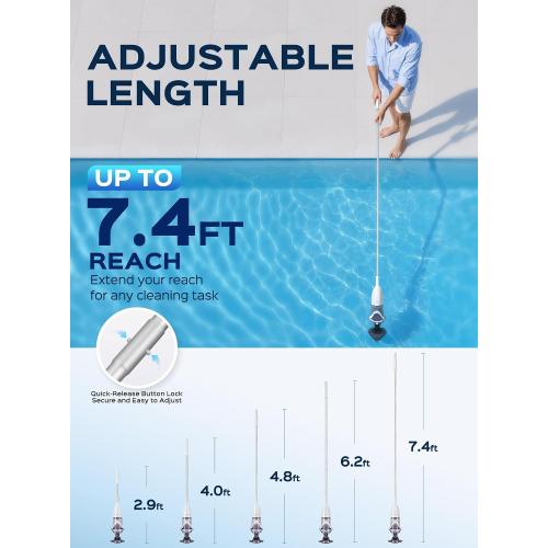 2026 Upgraded Cordless Handheld Pool Vacuum for Above Ground Pool, Rechargeable Small Pool Vacuum with Telescopic Pole, 60 Min Runtime, 14.1 GPM Suction, for Hot Tubs & Spas, Frost