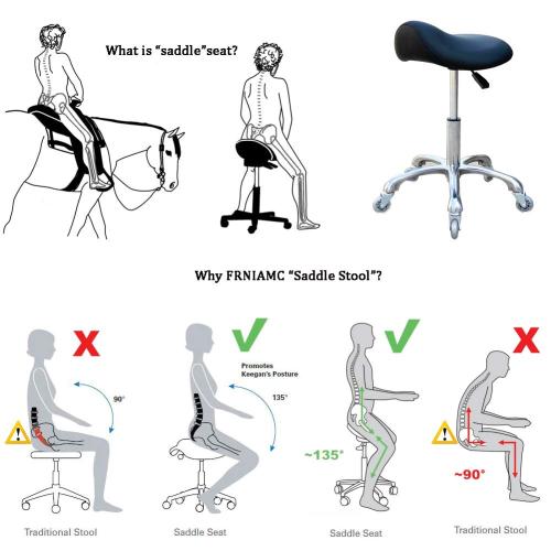 Professional Saddle Stool with Wheels Ergonomic Swivel Rolling Height Adjustable for Clinic Dentist Beauty Salon Tattoo Home Office (Black)