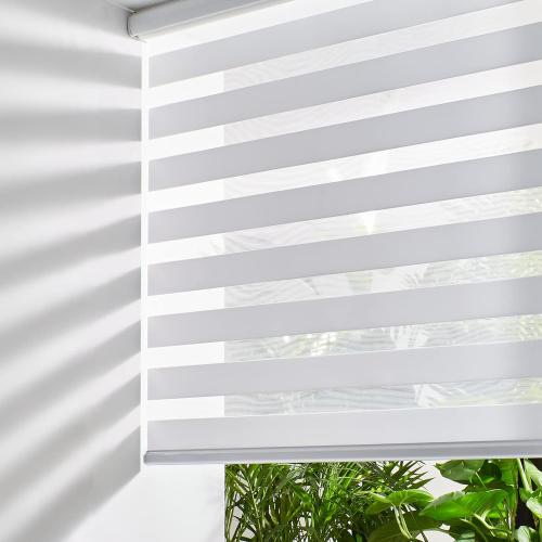 Persilux Cordless Zebra Blinds for Windows Free-Stop Roller Window Shades (22 W X 64 H, White) Dual Layer Light Control for Day and Night, Light Filtering Sheer Shades for Home, Easy to Install