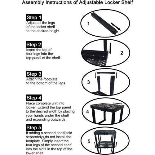 Locker Organizer Shelf， Adjustable Width and Height, Ideal Locker for School, Office, and Gym Lockers (Black)
