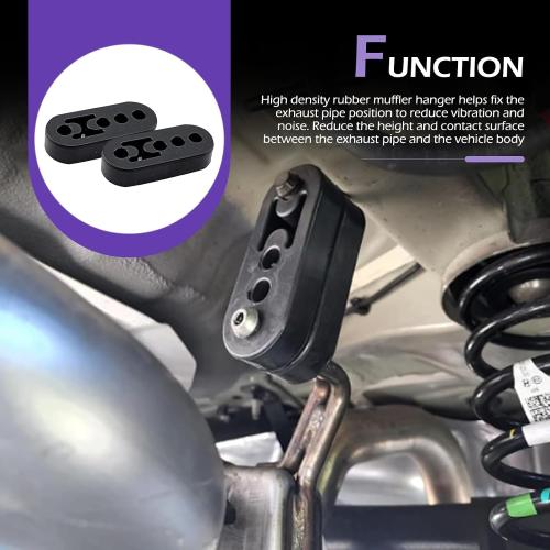 2 PCS Rubber Exhaust Hangers, 4 Holes Adjustable Muffler Hanger, Universal Muffler Exhaust Hanger System, Heavy Insulator Support Bushing Mount, Universal Tailpipe Damping Bracket (Black)