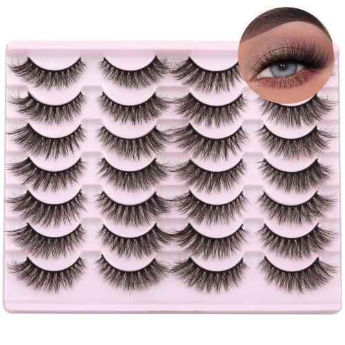 Wispy Mink Lashes Natural False Eyelashes 16mm Cat Eye Lashes Pack 5D 14 Pairs Fake Eyelashes by TNFVLONEINS