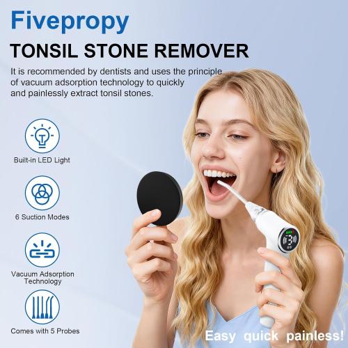 Upgraded Tonsil Stone Remover Tool – Rechargeable Tonsil Stone Vacuum with LED Light & 11-in-1 Probes, for Bad Breath Relief, Safe Silicone/Glass Tip for Tonsilloliths Removal