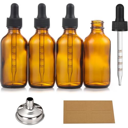 2 oz Dark Amber Glass Dropper Bottles with Measurement Dropper, 4 Pack- 60ml Thick Tincture Bottles with Measured Eye Dropper, Leakproof Essential Oils Bottles for Health, Personal Care & Beauty