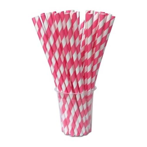 Reallnaive 100 Pack Paper Straws 0.4 Wide, Pink Striped Jumbo