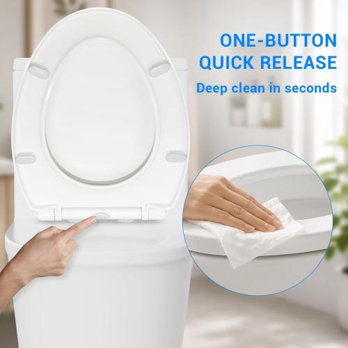 KHE Elongated Toilet Seat 18.5 Inch, Soft Close, White