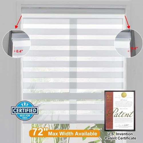 Persilux Cordless Zebra Blinds for Windows Free-Stop Roller Window Shades (22 W X 64 H, White) Dual Layer Light Control for Day and Night, Light Filtering Sheer Shades for Home, Easy to Install