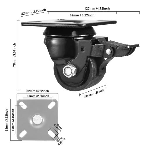 W B D WEIBIDA 2-inch Plate Swivel Caster Wheels Set of 4 Heavy Duty, Load Capacity 2200lbs, Low Gravity Center Black Extra Width Caster with Brake, Durable & Quiet & Sturdy Nylon Wheels for Industrial