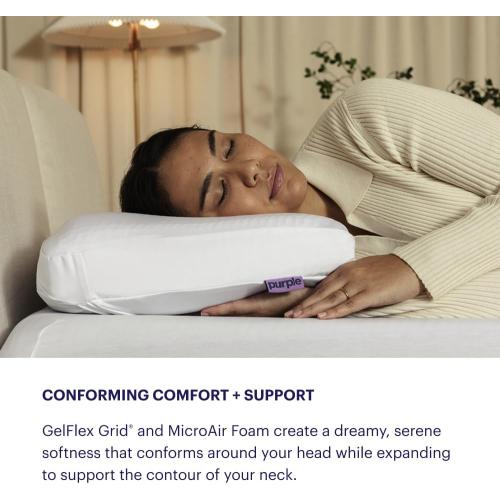 Purple DreamLayer Pillow -  - Cooling Memory Foam Alternative Neck Pillow, Soft Contour-Hugging GelFlex Grid and MicroAir Foam, Adjustable Loft, Pressure-Relieving Support
