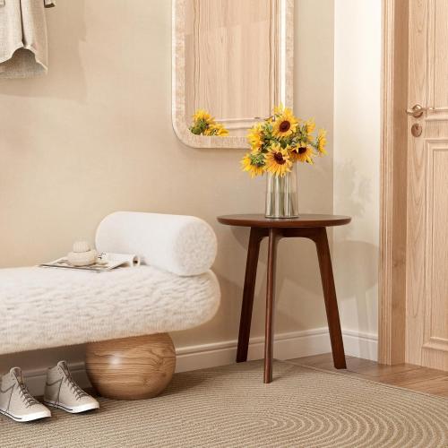 Solid Oak Round Side Table 3 Legs for Living Room (Walnut)