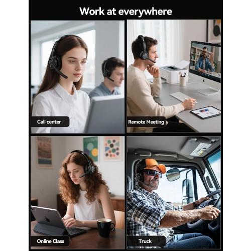 TECKNET Trucker Bluetooth Headset, Wireless Headset with Mic for Work, V5.2 Bluetooth Headphones with AI Noise Cancelling Microphone, 60H Battery, On-Ear Headphones for Call Center, Office, Drivers