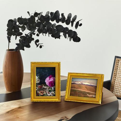 BESCRCL 5x7 Picture Frame Gold with Real Glass, Ornate Vintage 5 x 7 Photo Frames for Wall and Tabletop Display, Set of 4