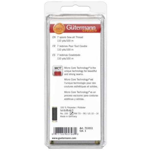 Gutermann Sew-All Polyester Thread Set - 7 Spools-Black & White