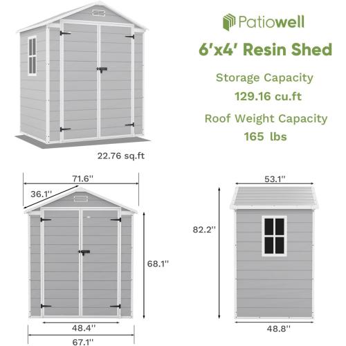 BLACK❗❗❗Patiowell 6x4 FT Plastic Outdoor Storage Shed with Floor,