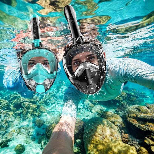 Full Face Snorkel Mask for Adults Teen, Snorkeling Gear with Detachable Camera Mount, Panoramic 180° View, Anti-Fog Anti-Leak Snorkling Set for Man and Women