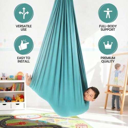 COLOR LIGHT BLUE ❗❗Sensory Swing for Kids & Adults - Holds 300lbs, Indoor Outdoor Sensory Swing for Hug Like Calming Effect