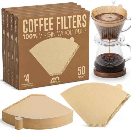 200 Count #4 Cone Coffee Filters, Unbleached Natural Paper Coffee Filters for 8–12 Cup Coffee Makers, Disposable #4 Cone Filters Compatible with Ninja Cuisinart, Drip Coffee Maker & Pour Over Brewers