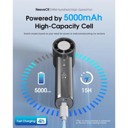 Portable Handheld Fan, 1-100 High Speed Small Hand Fan with Strap, Mini Powerful Fans with Ice Cooling, 4000mAh Personal Fans for Travel, Office, Outdoor, Gift, Gray Pro